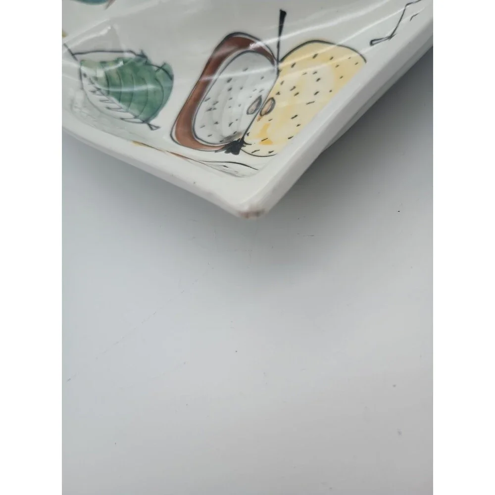 Vtg Hand Painted Italian Divided Serving Dish Platter Tray Fruit Harvest